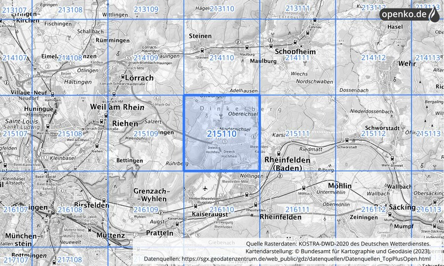 Übersichtskarte des KOSTRA-DWD-2020-Rasterfeldes Nr. 215110