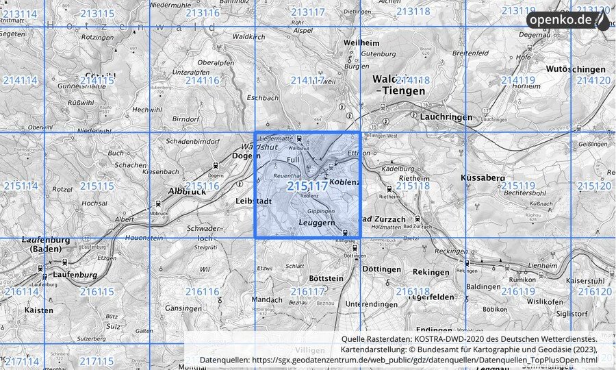 Übersichtskarte des KOSTRA-DWD-2020-Rasterfeldes Nr. 215117