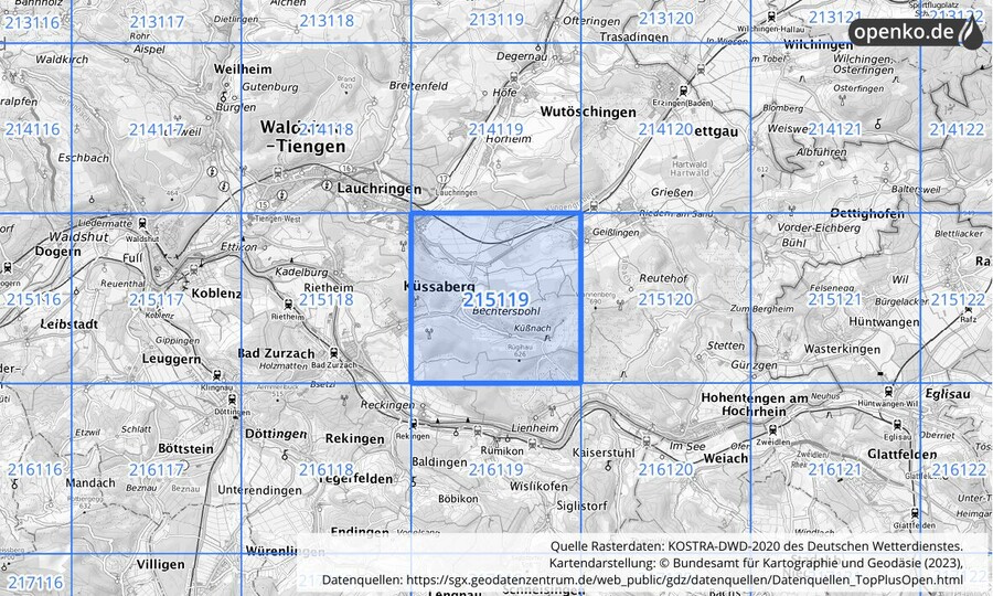 Übersichtskarte des KOSTRA-DWD-2020-Rasterfeldes Nr. 215119