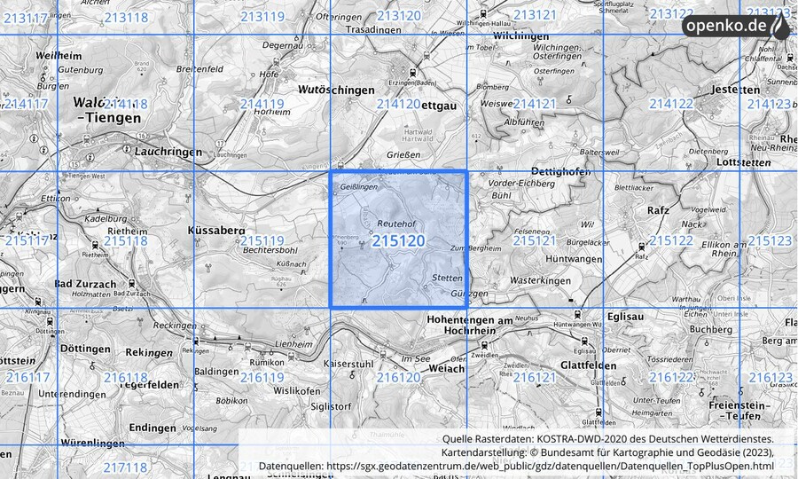 Übersichtskarte des KOSTRA-DWD-2020-Rasterfeldes Nr. 215120