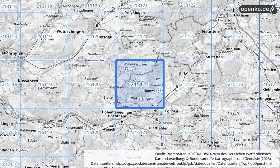 Übersichtskarte des KOSTRA-DWD-2020-Rasterfeldes Nr. 215121