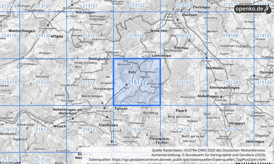 Übersichtskarte des KOSTRA-DWD-2020-Rasterfeldes Nr. 215122