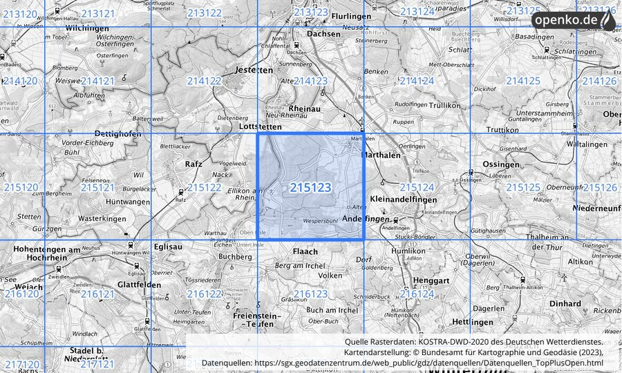 Übersichtskarte des KOSTRA-DWD-2020-Rasterfeldes Nr. 215123