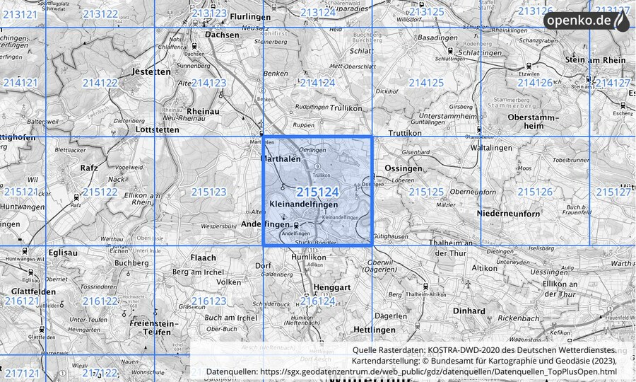 Übersichtskarte des KOSTRA-DWD-2020-Rasterfeldes Nr. 215124