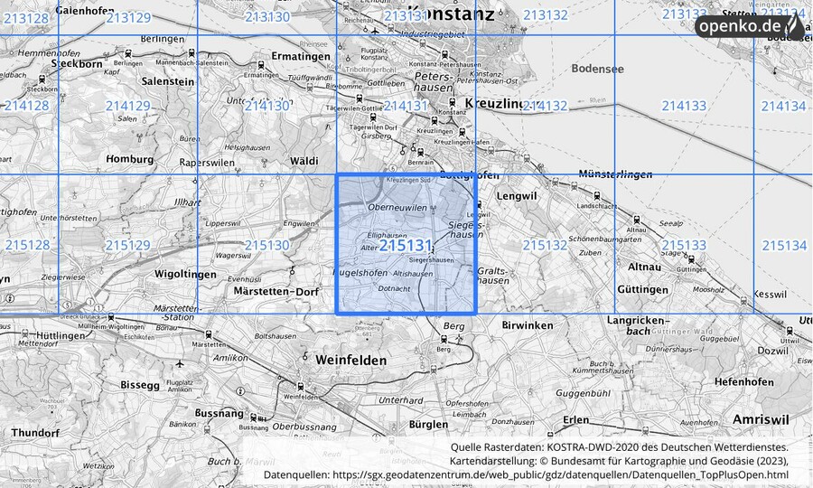 Übersichtskarte des KOSTRA-DWD-2020-Rasterfeldes Nr. 215131