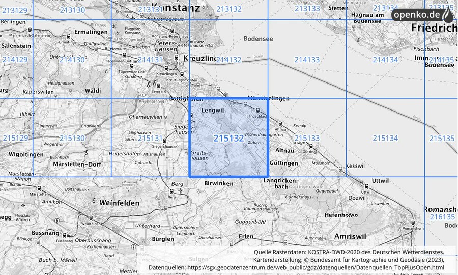 Übersichtskarte des KOSTRA-DWD-2020-Rasterfeldes Nr. 215132