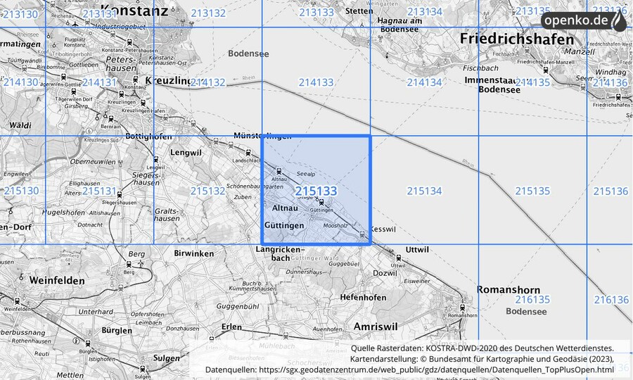 Übersichtskarte des KOSTRA-DWD-2020-Rasterfeldes Nr. 215133