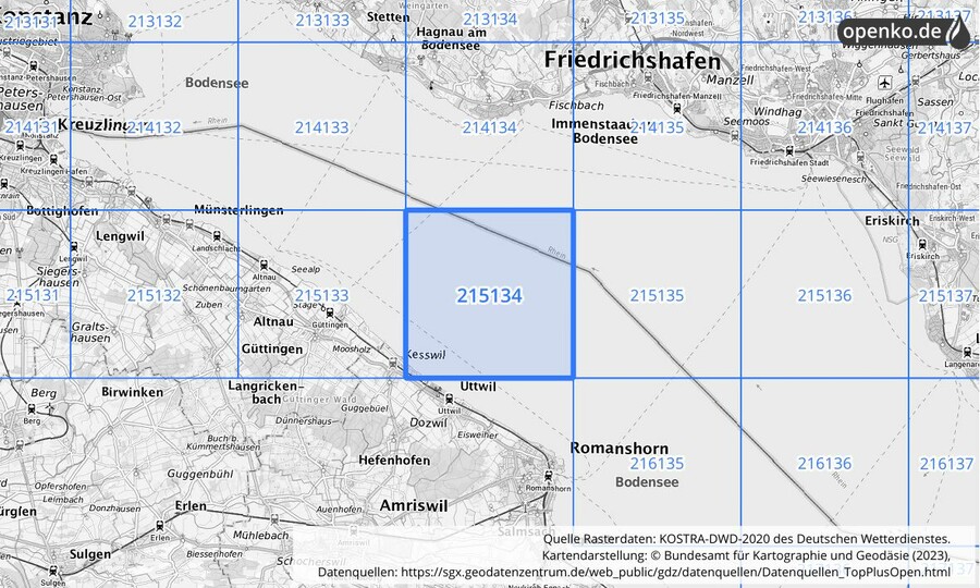 Übersichtskarte des KOSTRA-DWD-2020-Rasterfeldes Nr. 215134