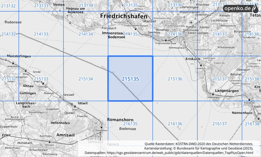 Übersichtskarte des KOSTRA-DWD-2020-Rasterfeldes Nr. 215135