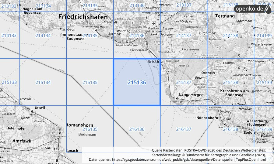 Übersichtskarte des KOSTRA-DWD-2020-Rasterfeldes Nr. 215136