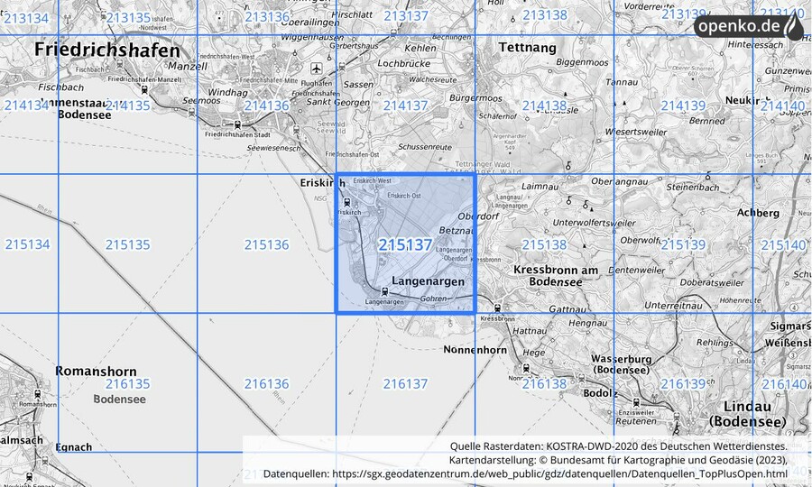 Übersichtskarte des KOSTRA-DWD-2020-Rasterfeldes Nr. 215137