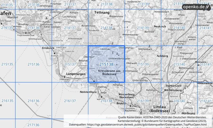 Übersichtskarte des KOSTRA-DWD-2020-Rasterfeldes Nr. 215138