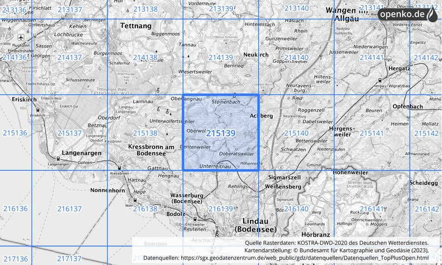 Übersichtskarte des KOSTRA-DWD-2020-Rasterfeldes Nr. 215139