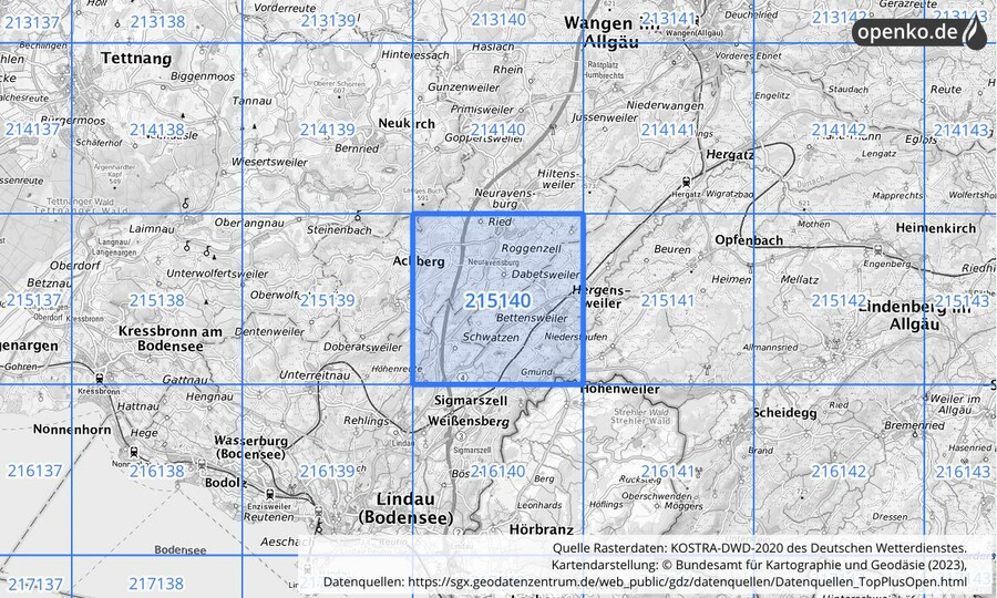 Übersichtskarte des KOSTRA-DWD-2020-Rasterfeldes Nr. 215140