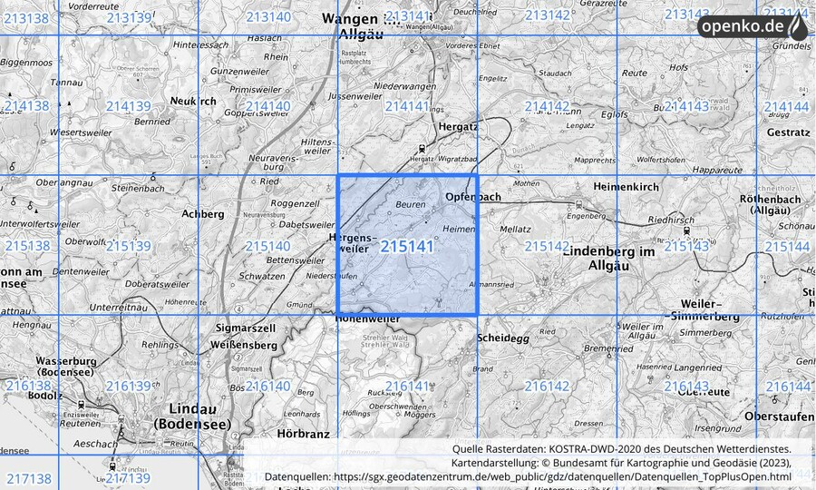 Übersichtskarte des KOSTRA-DWD-2020-Rasterfeldes Nr. 215141