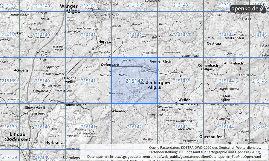 Übersichtskarte des KOSTRA-DWD-2020-Rasterfeldes Nr. 215142