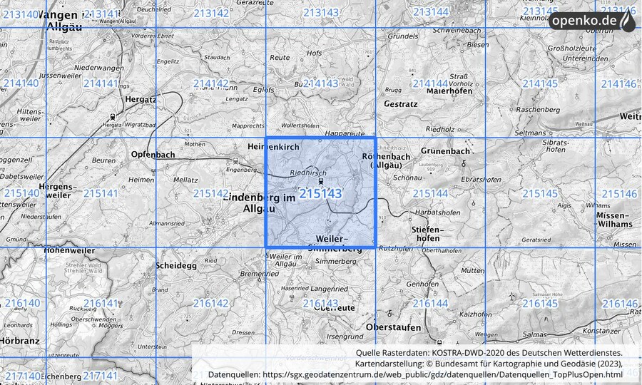 Übersichtskarte des KOSTRA-DWD-2020-Rasterfeldes Nr. 215143