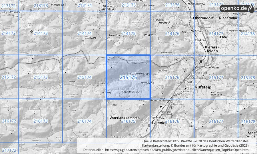 Übersichtskarte des KOSTRA-DWD-2020-Rasterfeldes Nr. 215175