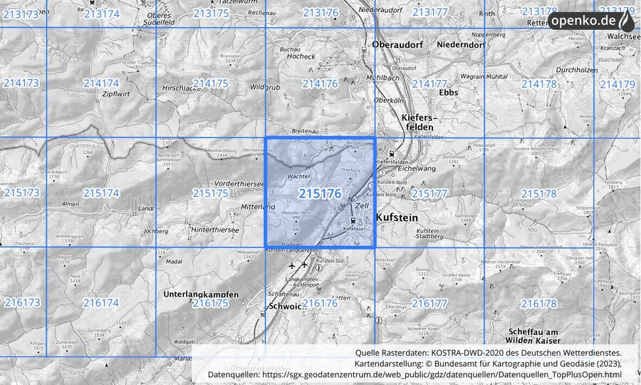 Übersichtskarte des KOSTRA-DWD-2020-Rasterfeldes Nr. 215176