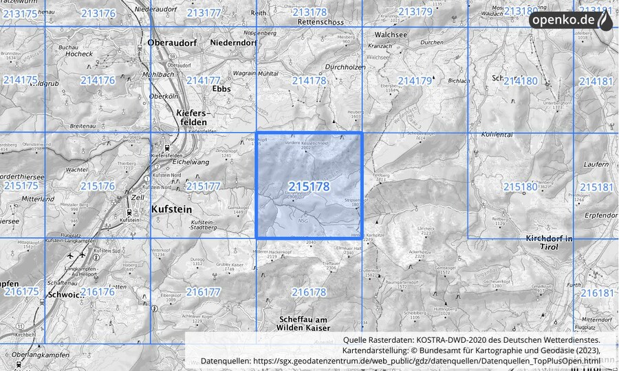 Übersichtskarte des KOSTRA-DWD-2020-Rasterfeldes Nr. 215178