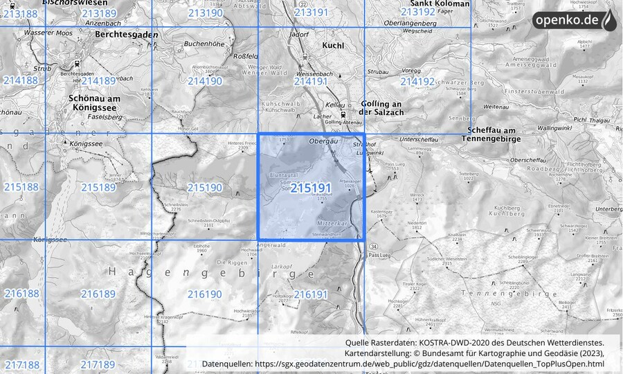 Übersichtskarte des KOSTRA-DWD-2020-Rasterfeldes Nr. 215191