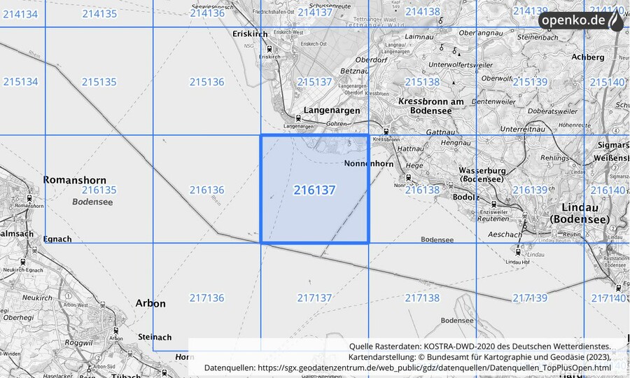 Übersichtskarte des KOSTRA-DWD-2020-Rasterfeldes Nr. 216137
