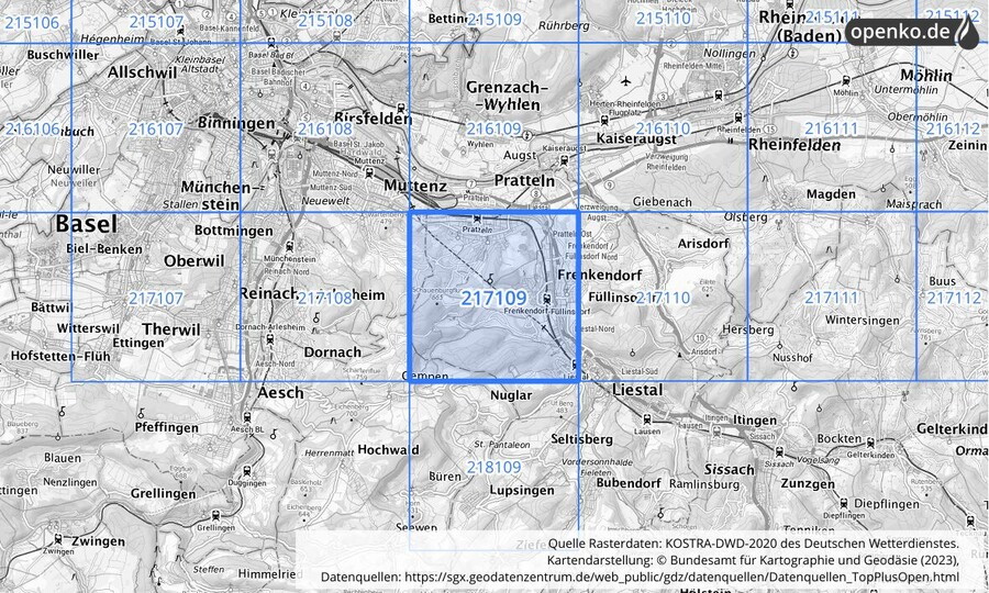 Übersichtskarte des KOSTRA-DWD-2020-Rasterfeldes Nr. 217109