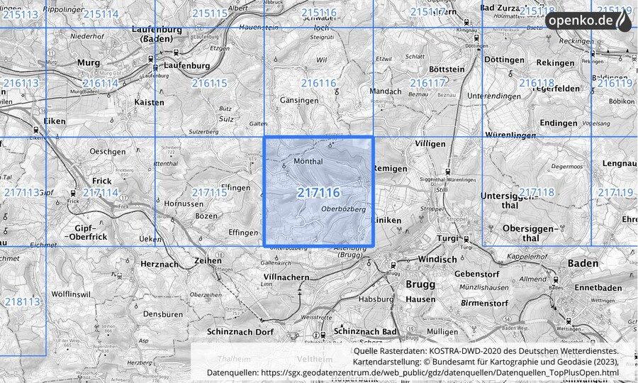 Übersichtskarte des KOSTRA-DWD-2020-Rasterfeldes Nr. 217116