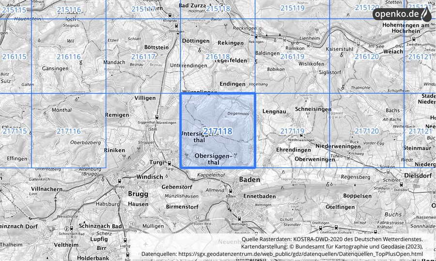 Übersichtskarte des KOSTRA-DWD-2020-Rasterfeldes Nr. 217118