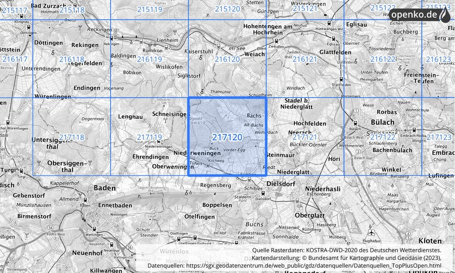 Übersichtskarte des KOSTRA-DWD-2020-Rasterfeldes Nr. 217120