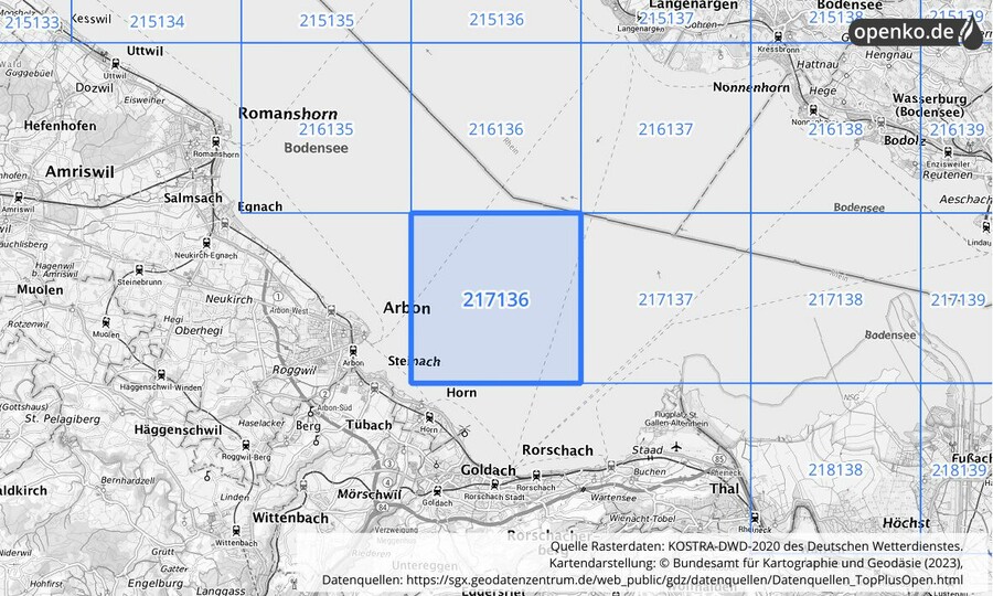 Übersichtskarte des KOSTRA-DWD-2020-Rasterfeldes Nr. 217136