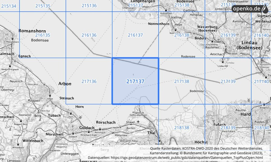 Übersichtskarte des KOSTRA-DWD-2020-Rasterfeldes Nr. 217137