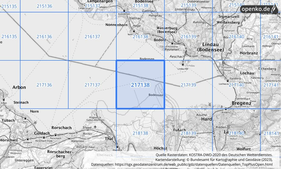 Übersichtskarte des KOSTRA-DWD-2020-Rasterfeldes Nr. 217138