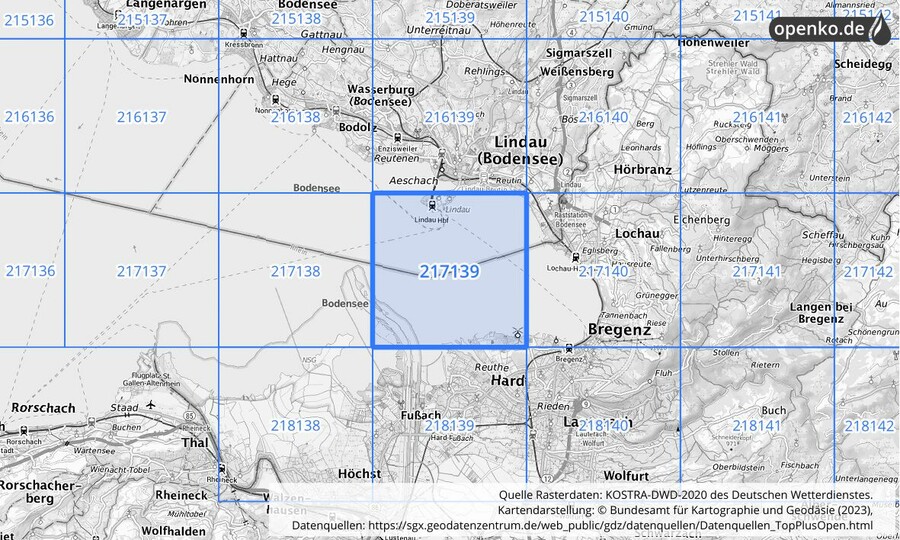 Übersichtskarte des KOSTRA-DWD-2020-Rasterfeldes Nr. 217139