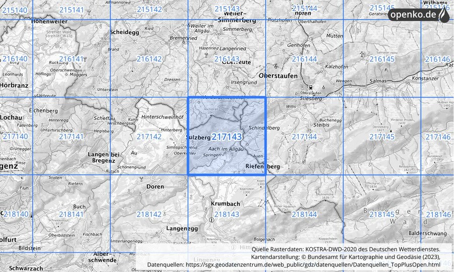 Übersichtskarte des KOSTRA-DWD-2020-Rasterfeldes Nr. 217143