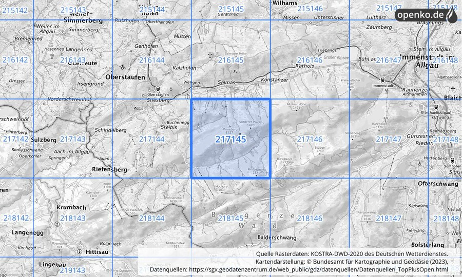 Übersichtskarte des KOSTRA-DWD-2020-Rasterfeldes Nr. 217145