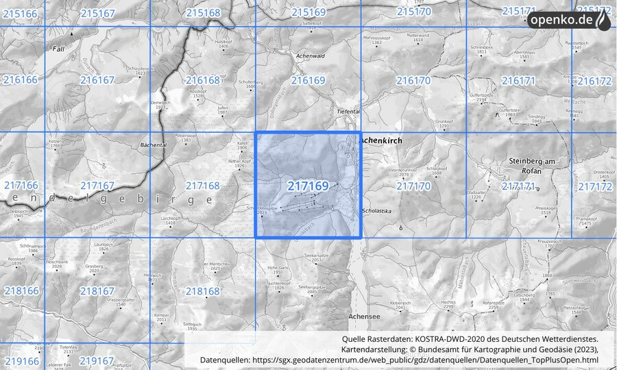 Übersichtskarte des KOSTRA-DWD-2020-Rasterfeldes Nr. 217169