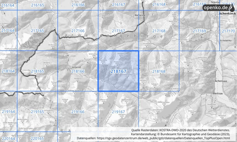 Übersichtskarte des KOSTRA-DWD-2020-Rasterfeldes Nr. 218167