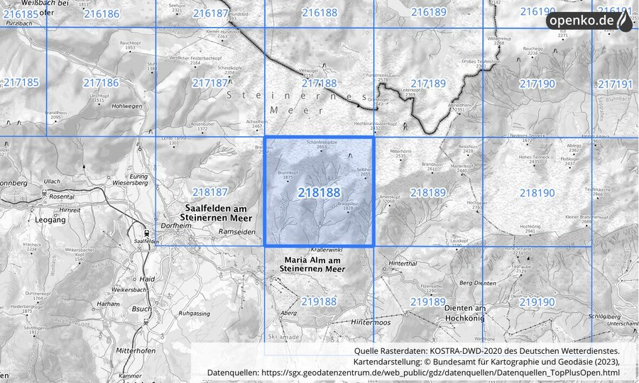 Übersichtskarte des KOSTRA-DWD-2020-Rasterfeldes Nr. 218188