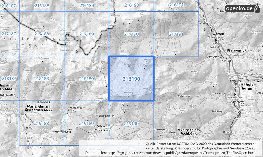 Übersichtskarte des KOSTRA-DWD-2020-Rasterfeldes Nr. 218190