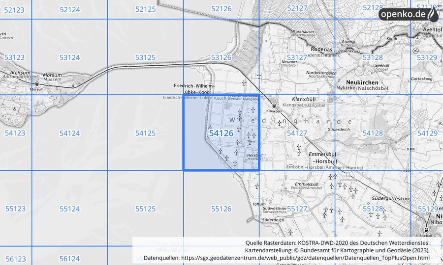 Übersichtskarte des KOSTRA-DWD-2020-Rasterfeldes Nr. 54126