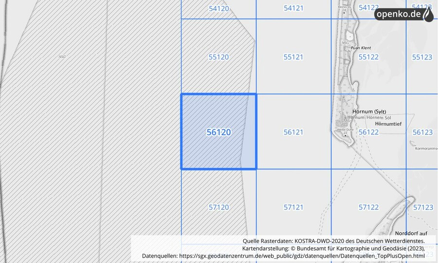 Übersichtskarte des KOSTRA-DWD-2020-Rasterfeldes Nr. 56120