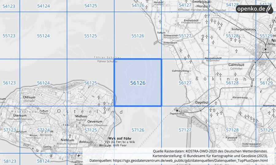 Übersichtskarte des KOSTRA-DWD-2020-Rasterfeldes Nr. 56126