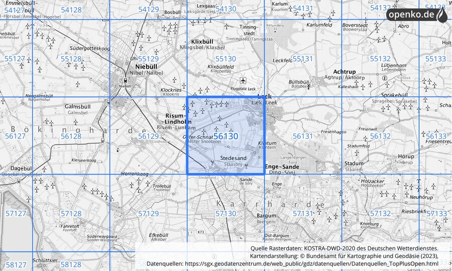 Übersichtskarte des KOSTRA-DWD-2020-Rasterfeldes Nr. 56130