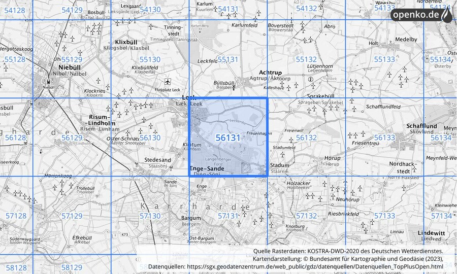 Übersichtskarte des KOSTRA-DWD-2020-Rasterfeldes Nr. 56131
