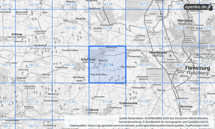 Übersichtskarte des KOSTRA-DWD-2020-Rasterfeldes Nr. 56134