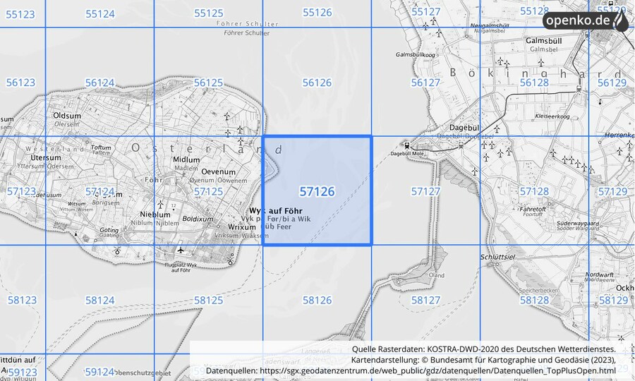 Übersichtskarte des KOSTRA-DWD-2020-Rasterfeldes Nr. 57126
