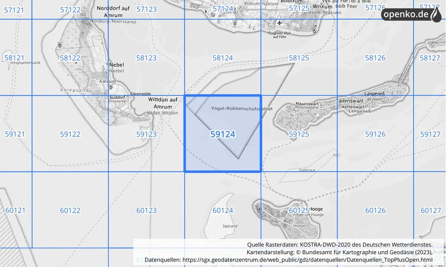 Übersichtskarte des KOSTRA-DWD-2020-Rasterfeldes Nr. 59124