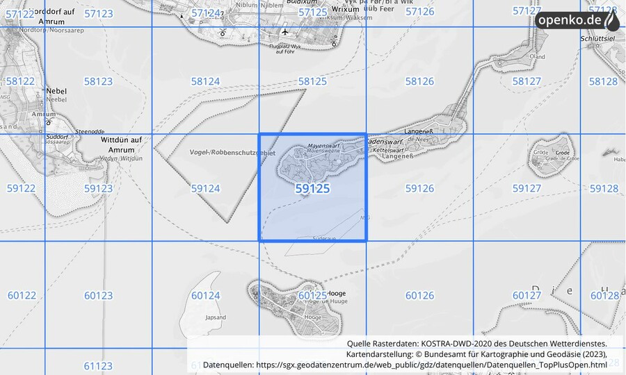 Übersichtskarte des KOSTRA-DWD-2020-Rasterfeldes Nr. 59125