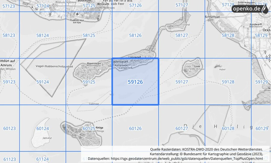 Übersichtskarte des KOSTRA-DWD-2020-Rasterfeldes Nr. 59126